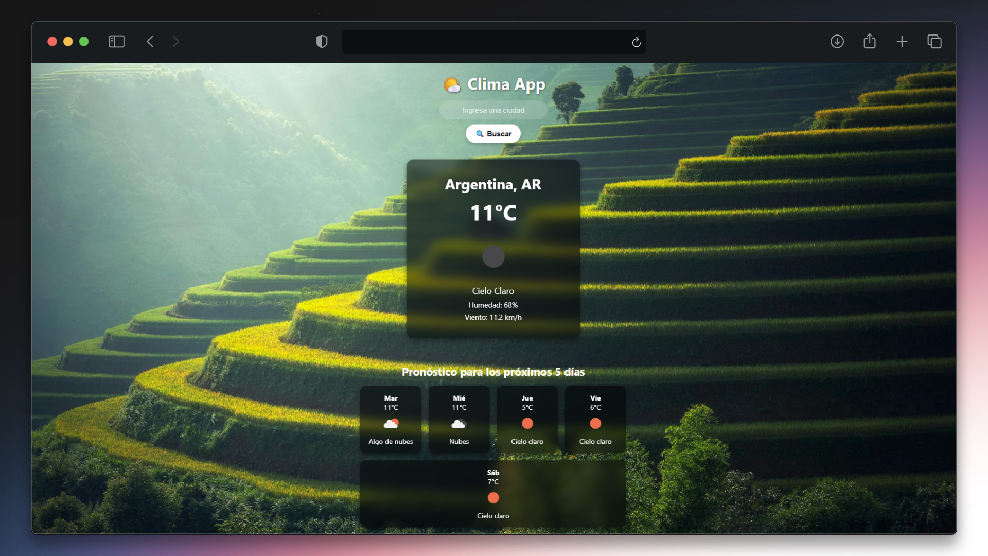 Captura de pantalla del proyecto App del Clima